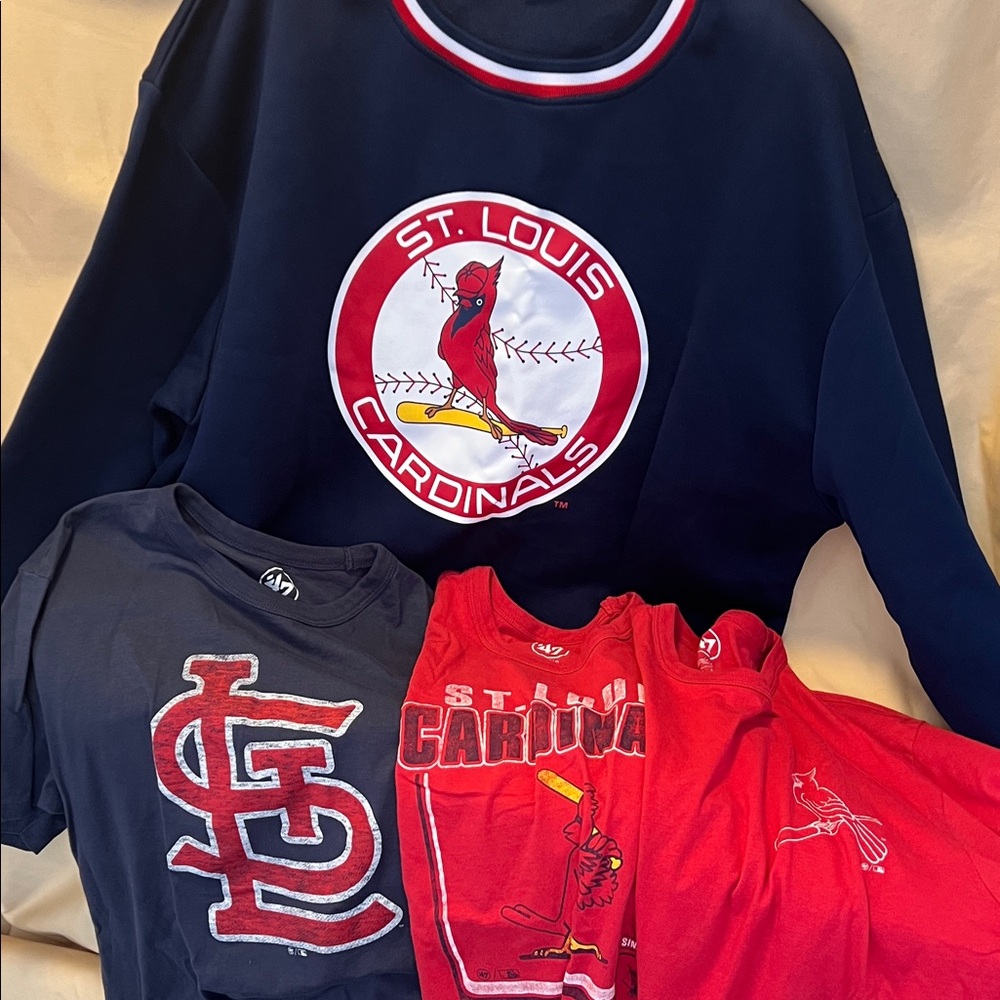 St. Louis Cardinal XL pullover and 3 sized L short sleeved tees